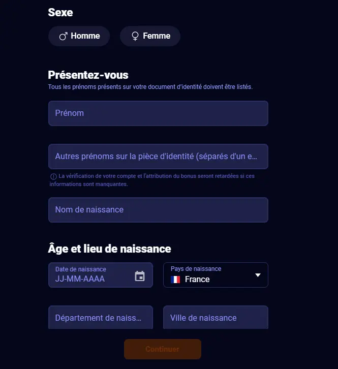 Processo di registrazione BETSSON CASINO