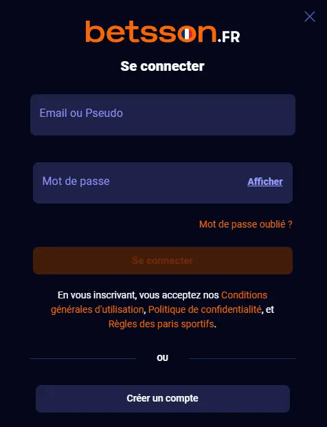 Accesso dei membri di BETSSON CASINO